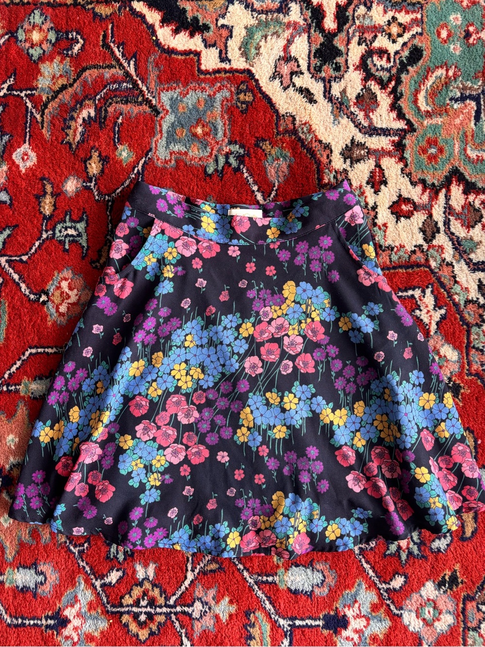 Mod Cloth Floral A-Line Skirt in Black with Multicolor Flowers